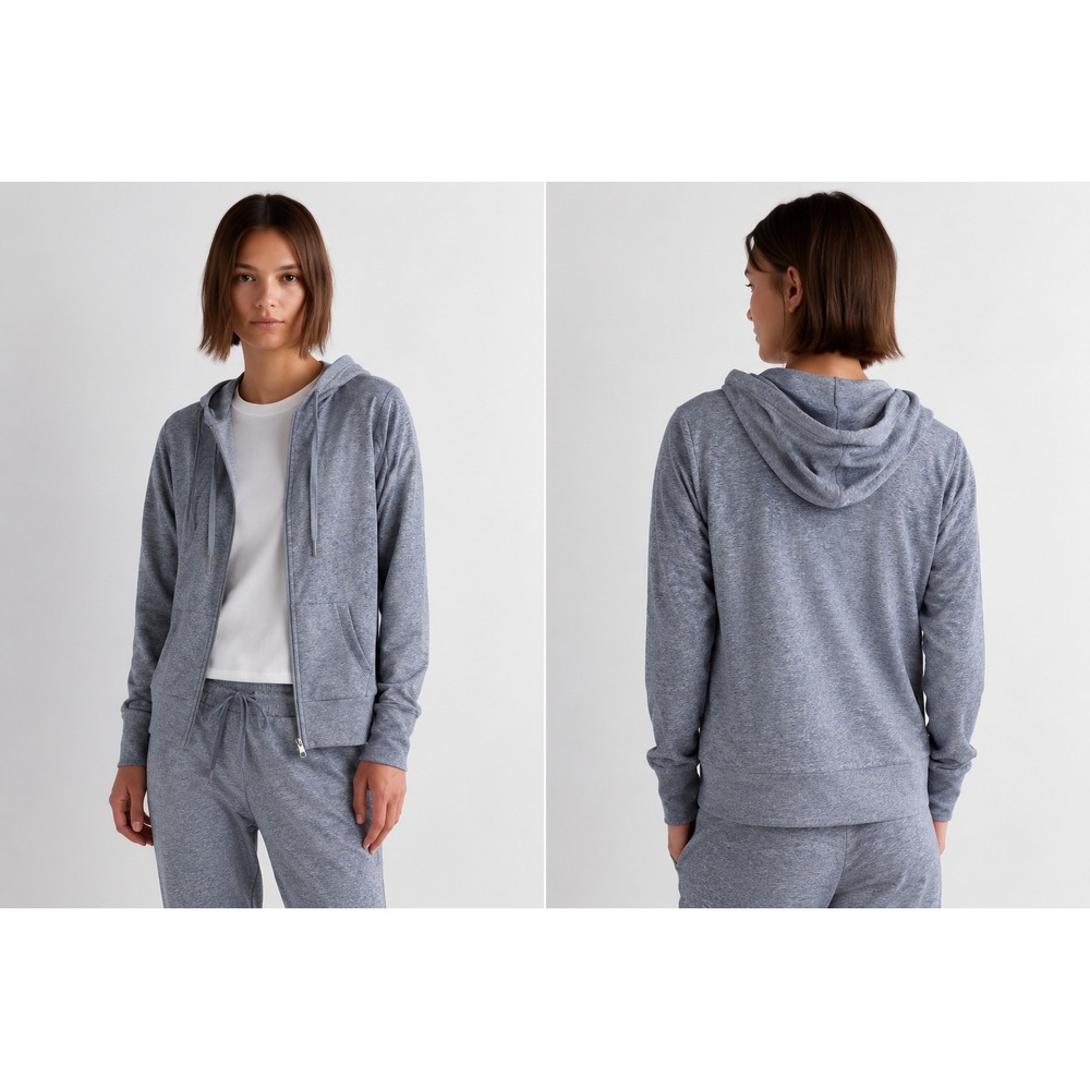 Quince Flowknit Full Zip Hoodie Womens S Heather Sky Blue Performance NWOT